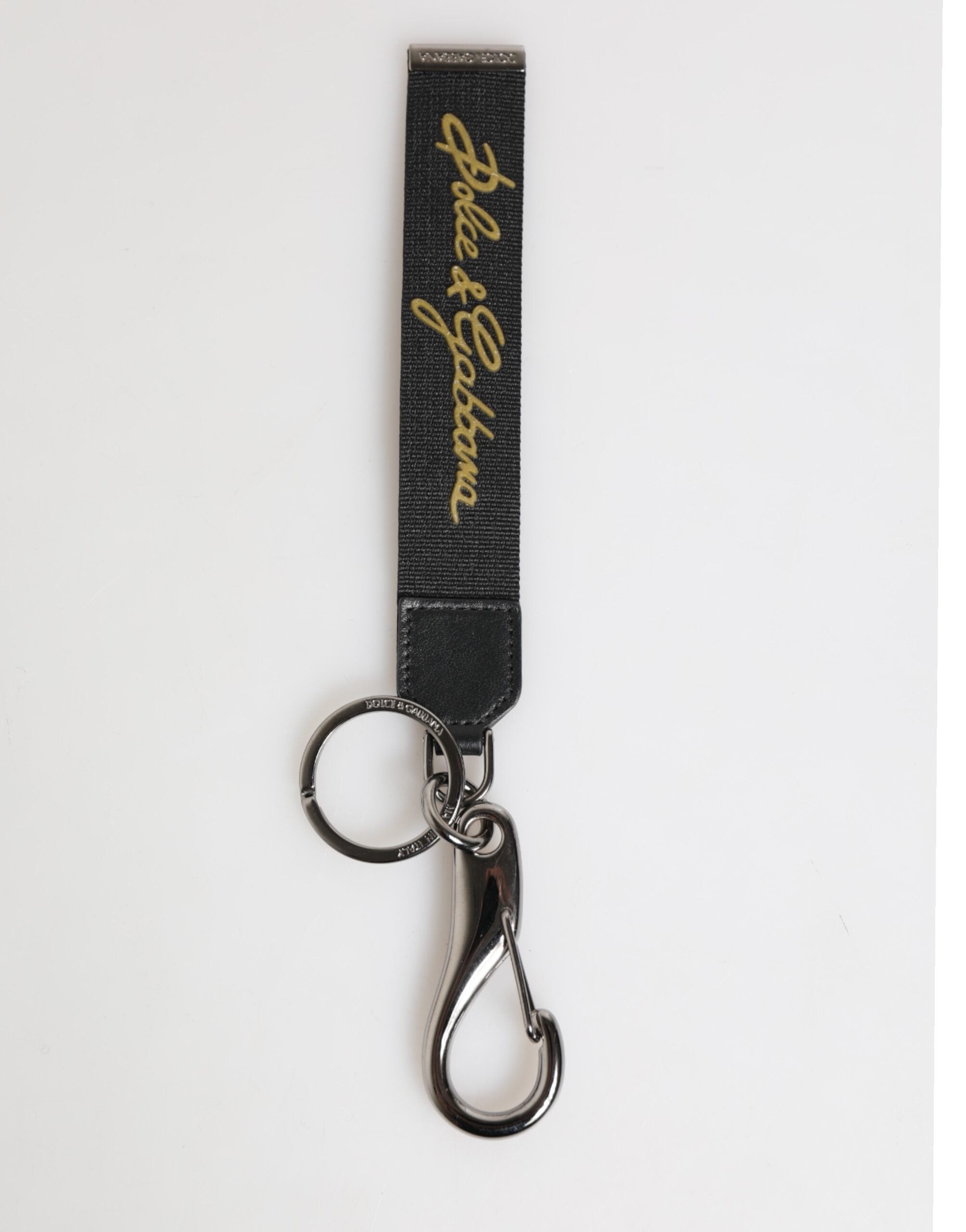 Dolce & Gabbana Dolce & Gabbana Black Yellow Polyester DG Logo Silver Keychain Men's Keyring