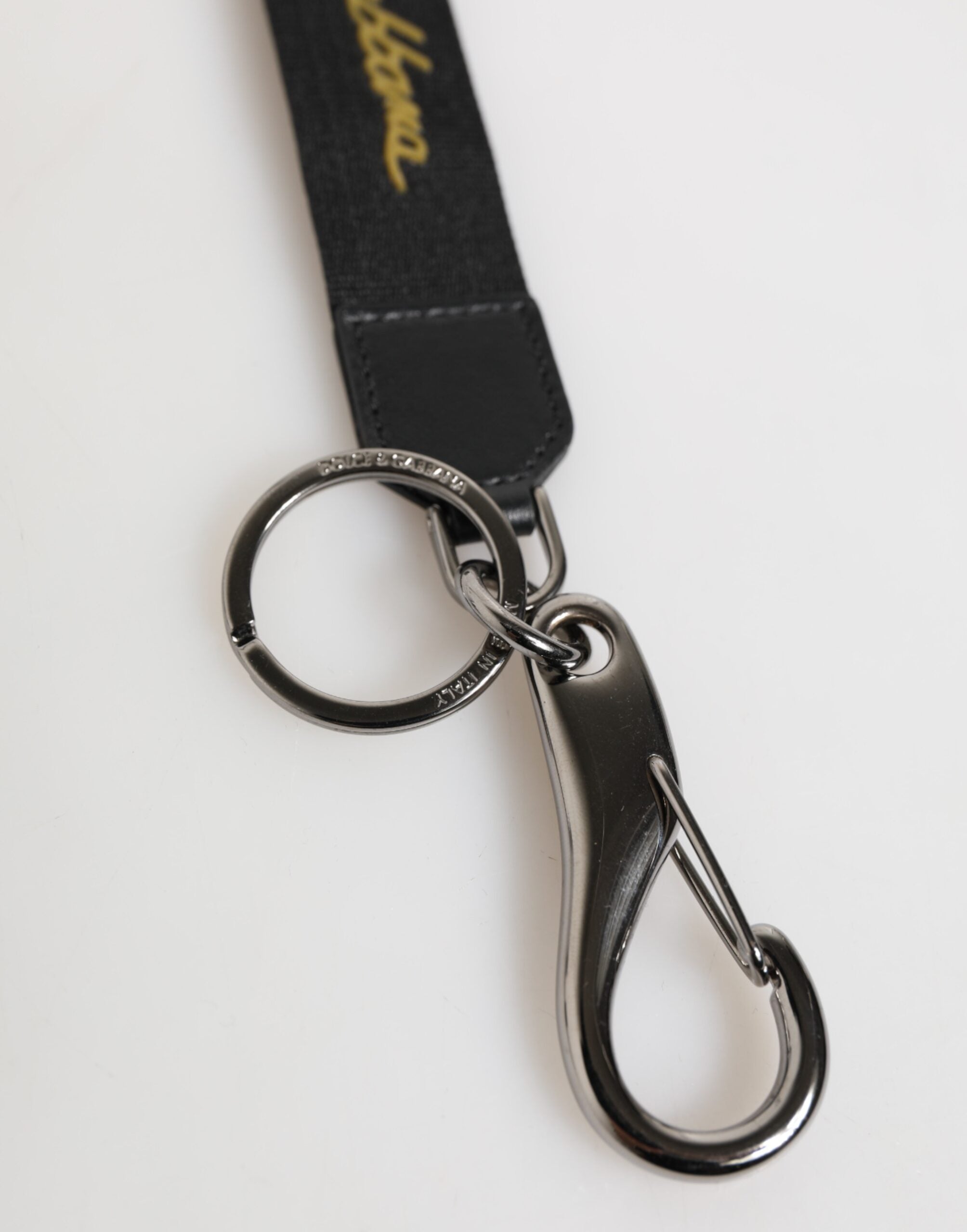 Dolce & Gabbana Dolce & Gabbana Black Yellow Polyester DG Logo Silver Keychain Men's Keyring