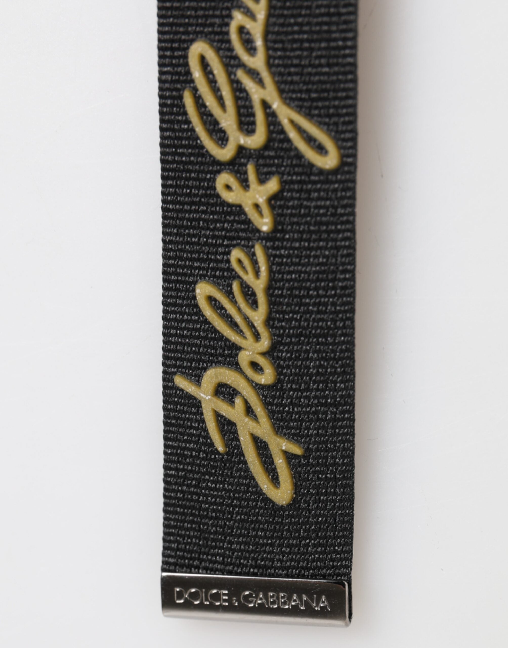 Dolce & Gabbana Dolce & Gabbana Black Yellow Polyester DG Logo Silver Keychain Men's Keyring