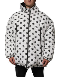 Dolce & Gabbana White DG Monogram Hooded Puffer Men's Jacket