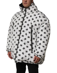 Dolce & Gabbana White DG Monogram Hooded Puffer Men's Jacket