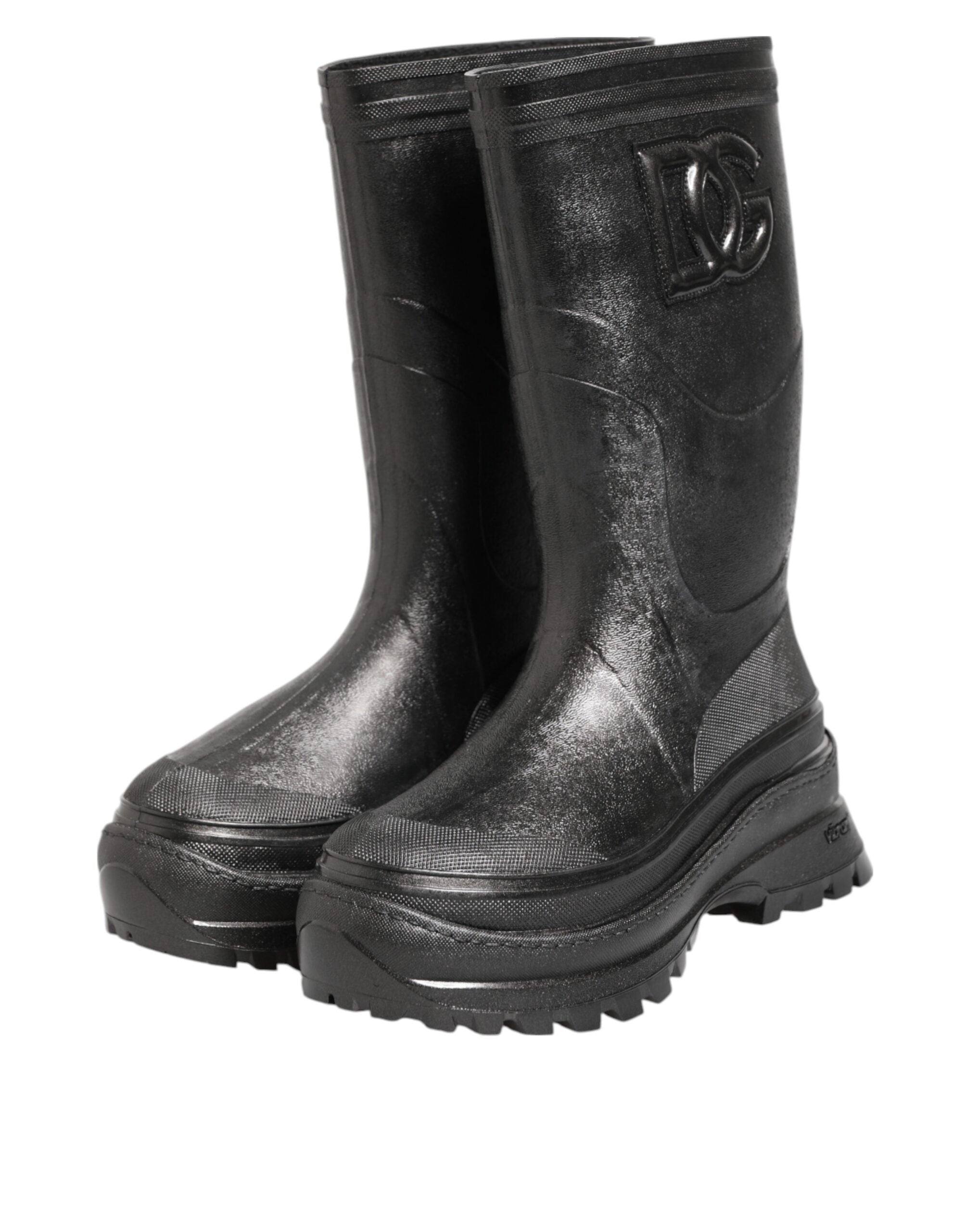 Dolce & Gabbana Metallic Black Pull On Rain Boots Men Men's Shoes