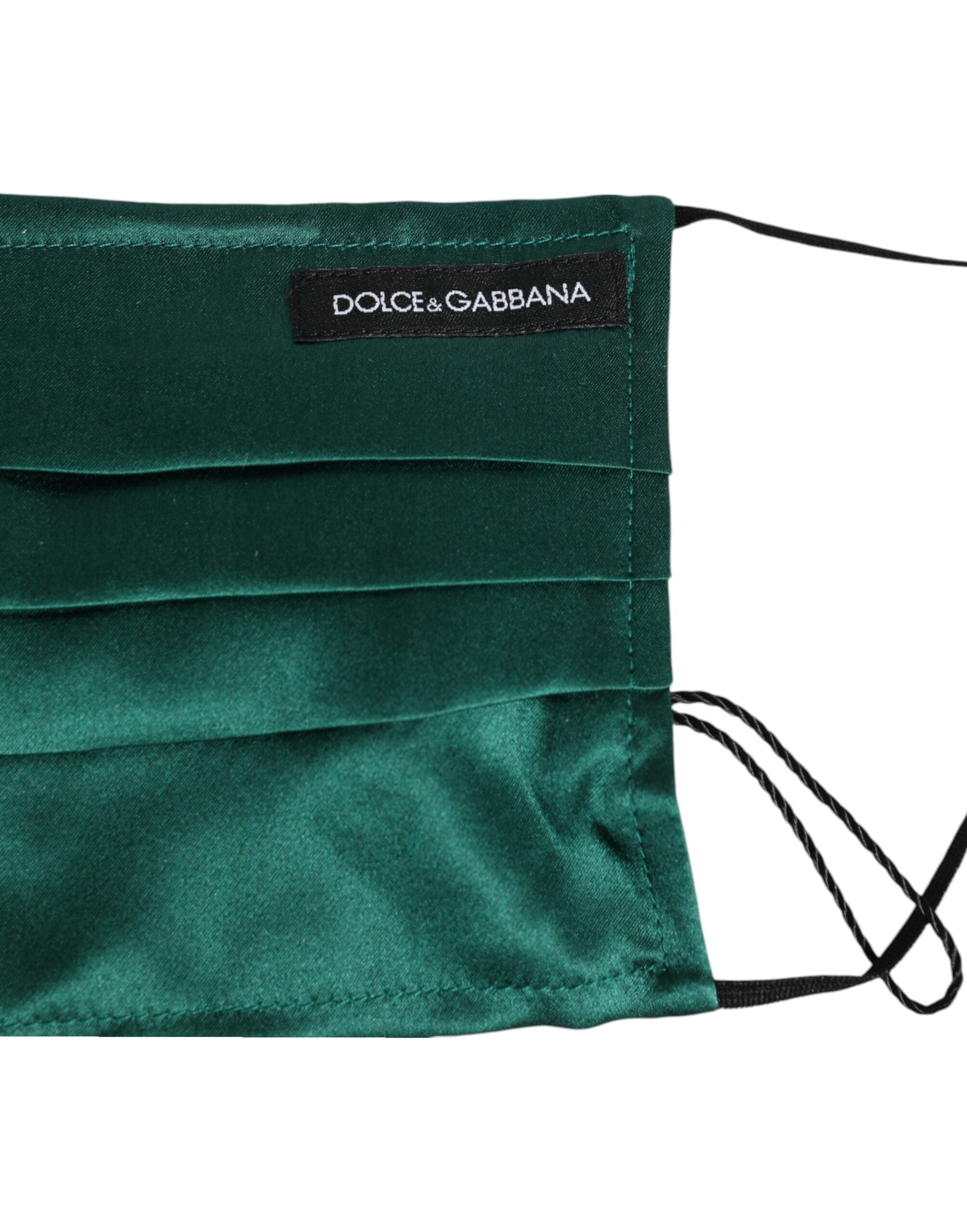 Dolce & Gabbana Dolce & Gabbana Green Silk Pleated Elastic Ear Strap Face  Mask
