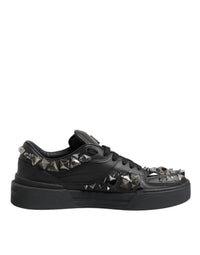 Dolce & Gabbana Black Leather Studded Low Top Sneakers Men's Shoes