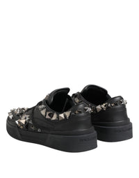 Dolce & Gabbana Black Leather Studded Low Top Sneakers Men's Shoes