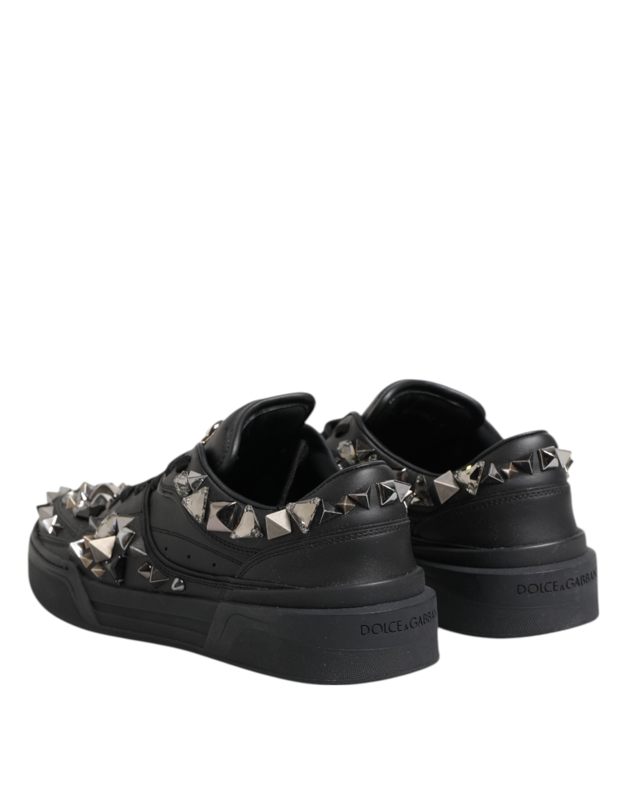 Dolce & Gabbana Black Leather Studded Low Top Sneakers Men's Shoes