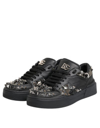 Dolce & Gabbana Black Leather Studded Low Top Sneakers Men's Shoes