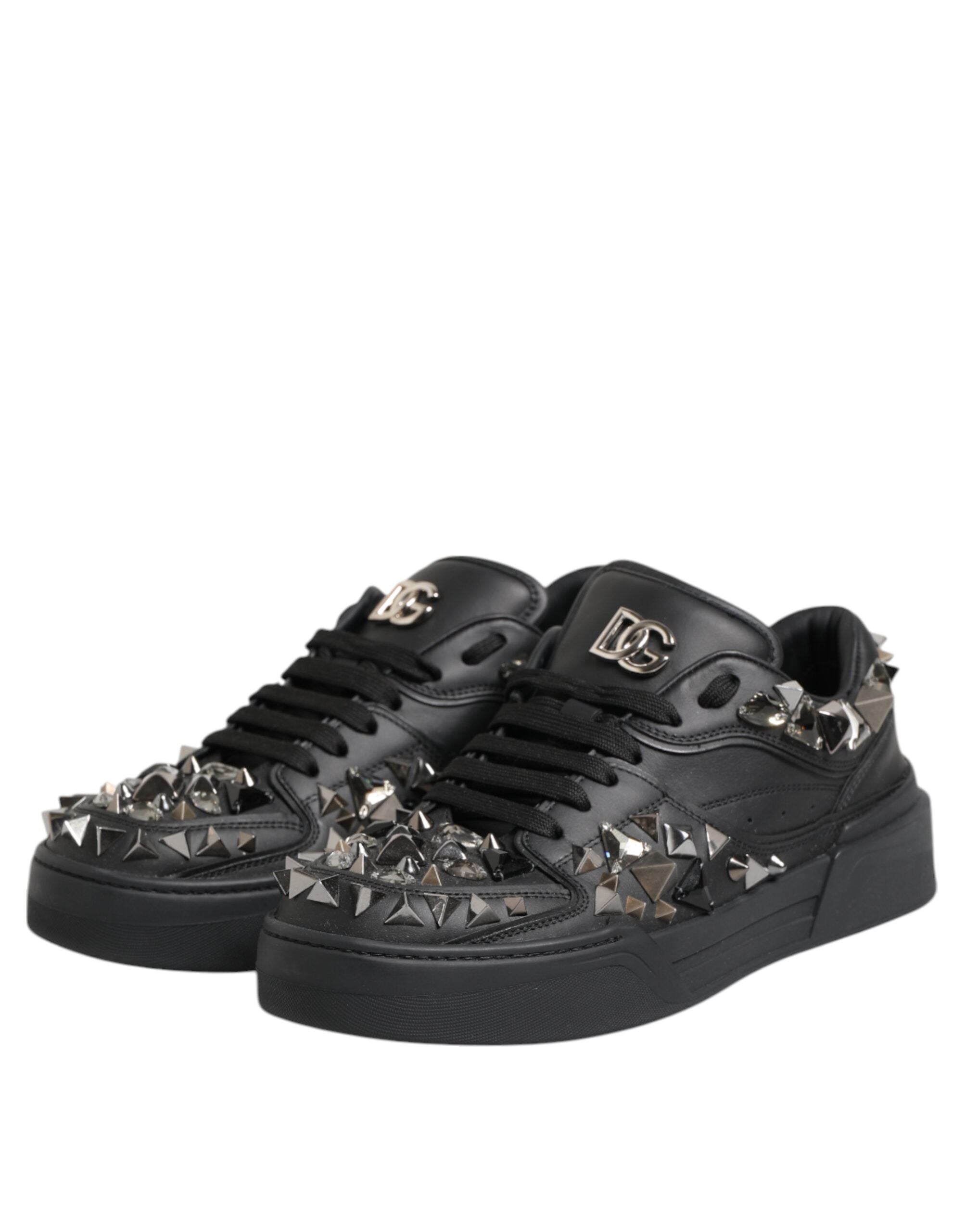 Dolce & Gabbana Black Leather Studded Low Top Sneakers Men's Shoes