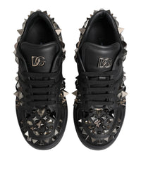 Dolce & Gabbana Black Leather Studded Low Top Sneakers Men's Shoes