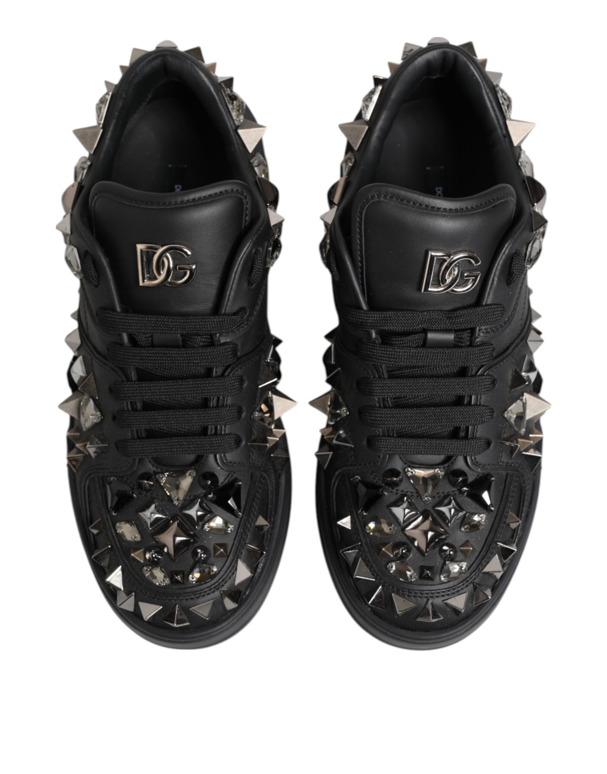 Dolce & Gabbana Black Leather Studded Low Top Sneakers Men's Shoes