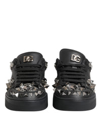 Dolce & Gabbana Black Leather Studded Low Top Sneakers Men's Shoes