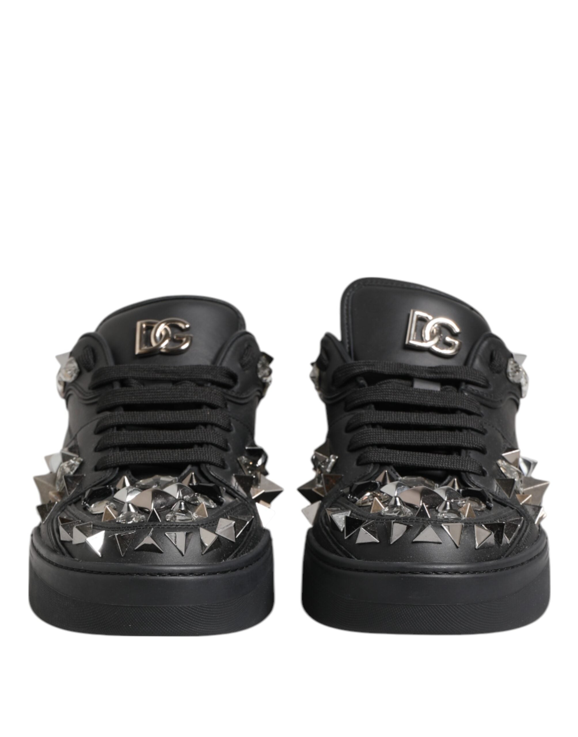 Dolce & Gabbana Black Leather Studded Low Top Sneakers Men's Shoes
