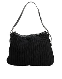 Dolce & Gabbana Black Cashmere Knitted Leather Shoulder Women Borse Women's Bag