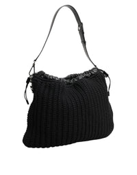 Dolce & Gabbana Black Cashmere Knitted Leather Shoulder Women Borse Women's Bag