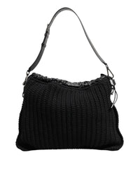Dolce & Gabbana Black Cashmere Knitted Leather Shoulder Women Borse Women's Bag