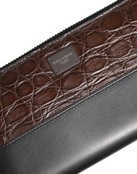 Dolce & Gabbana Dolce & Gabbana Black Brown Exotic Leather Men Continental Clutch Men's Wallet