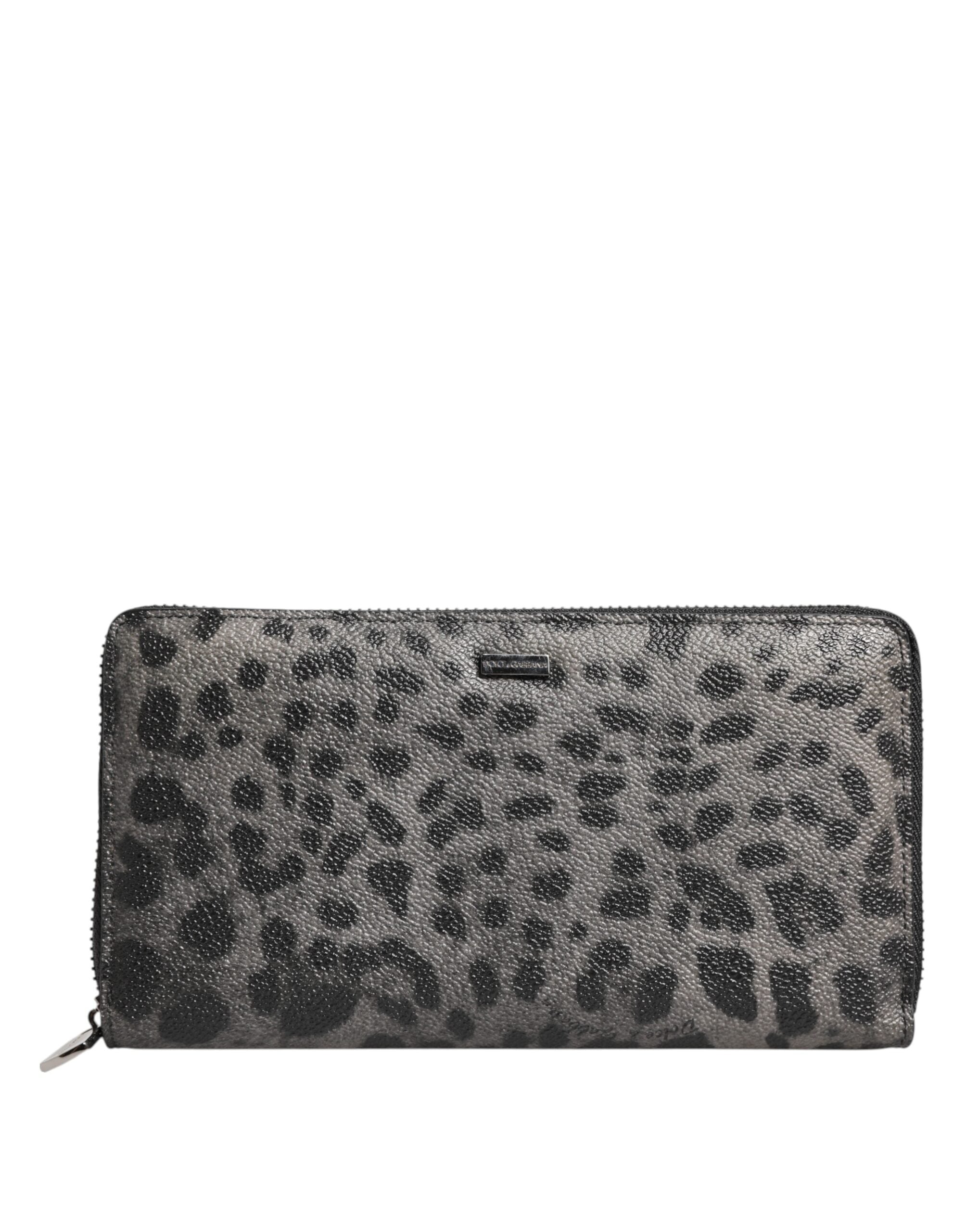 Dolce & Gabbana Dolce & Gabbana Black Gray Leopard Leather Zip Around Continental Men's Wallet
