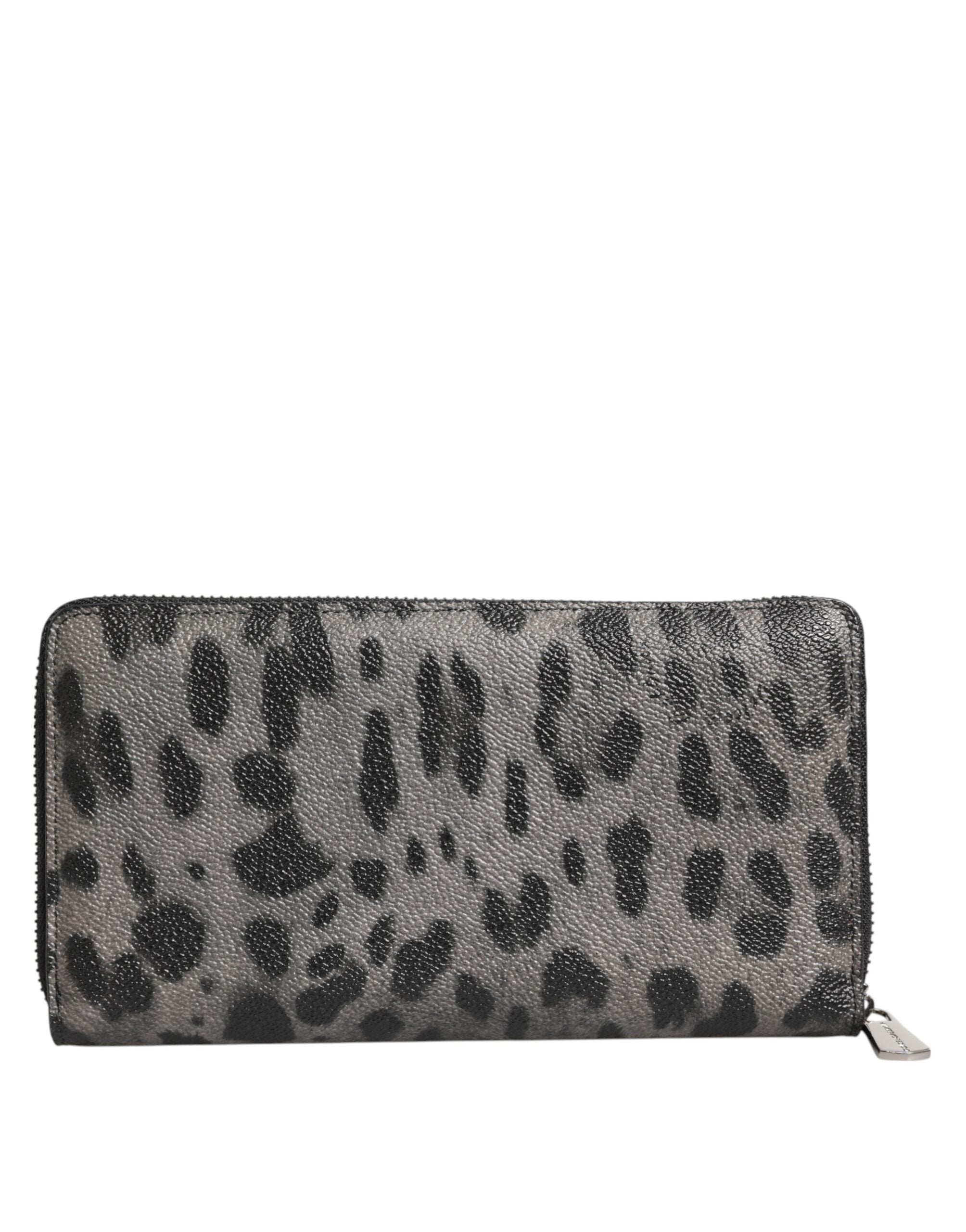 Dolce & Gabbana Dolce & Gabbana Black Gray Leopard Leather Zip Around Continental Men's Wallet