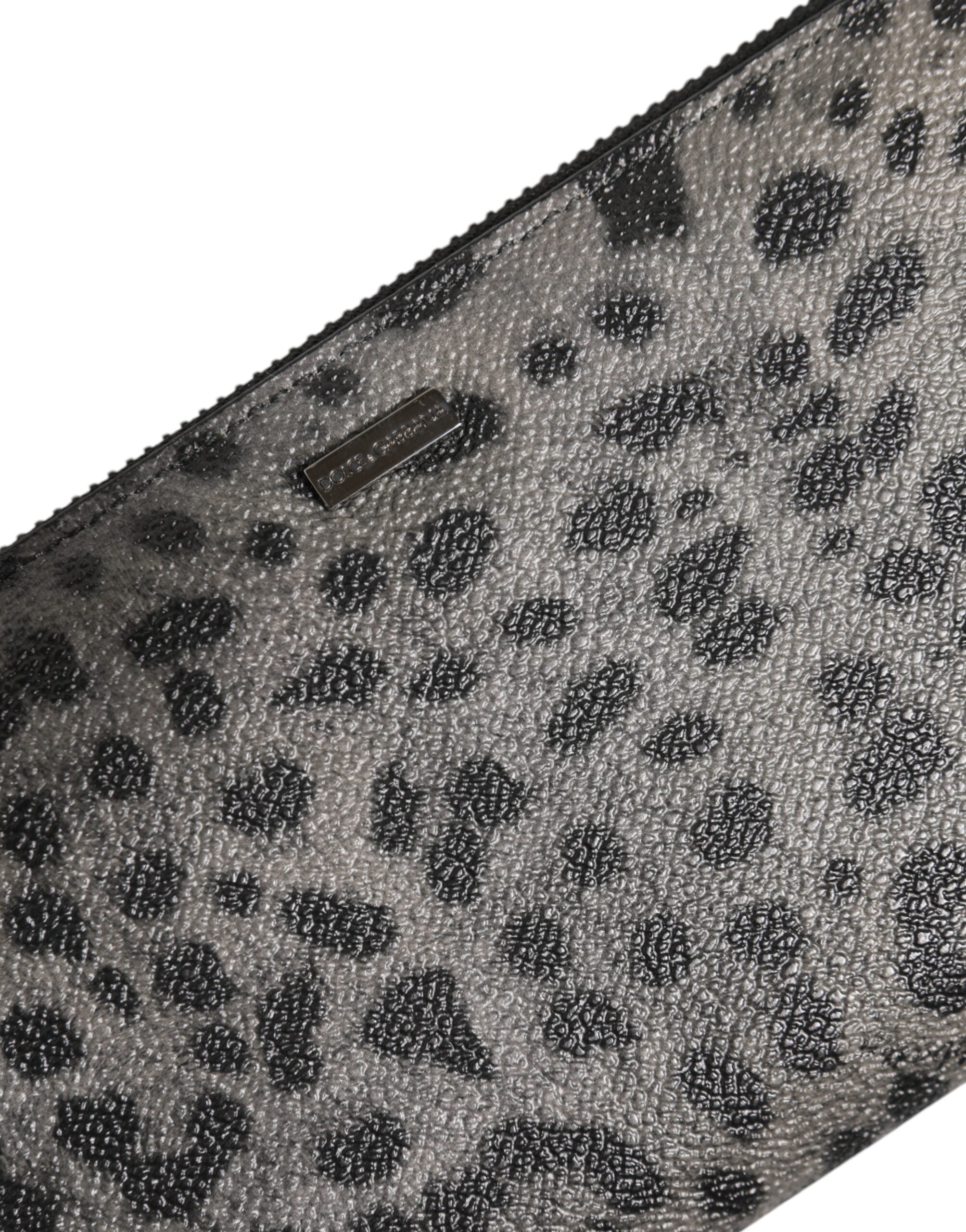 Dolce & Gabbana Dolce & Gabbana Black Gray Leopard Leather Zip Around Continental Men's Wallet