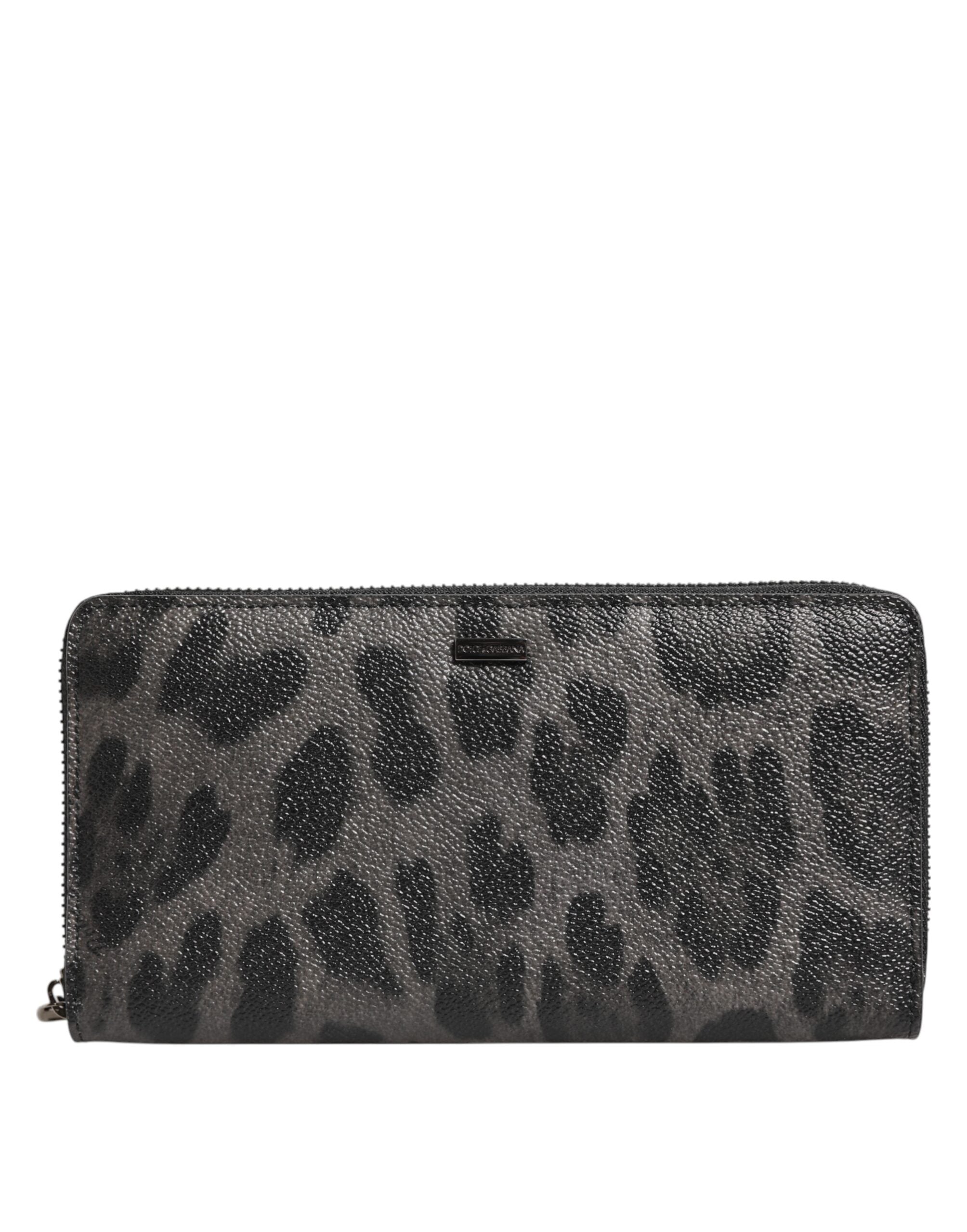 Dolce & Gabbana Dolce & Gabbana Black Gray Leopard Leather Zip Around Continental Men's Wallet