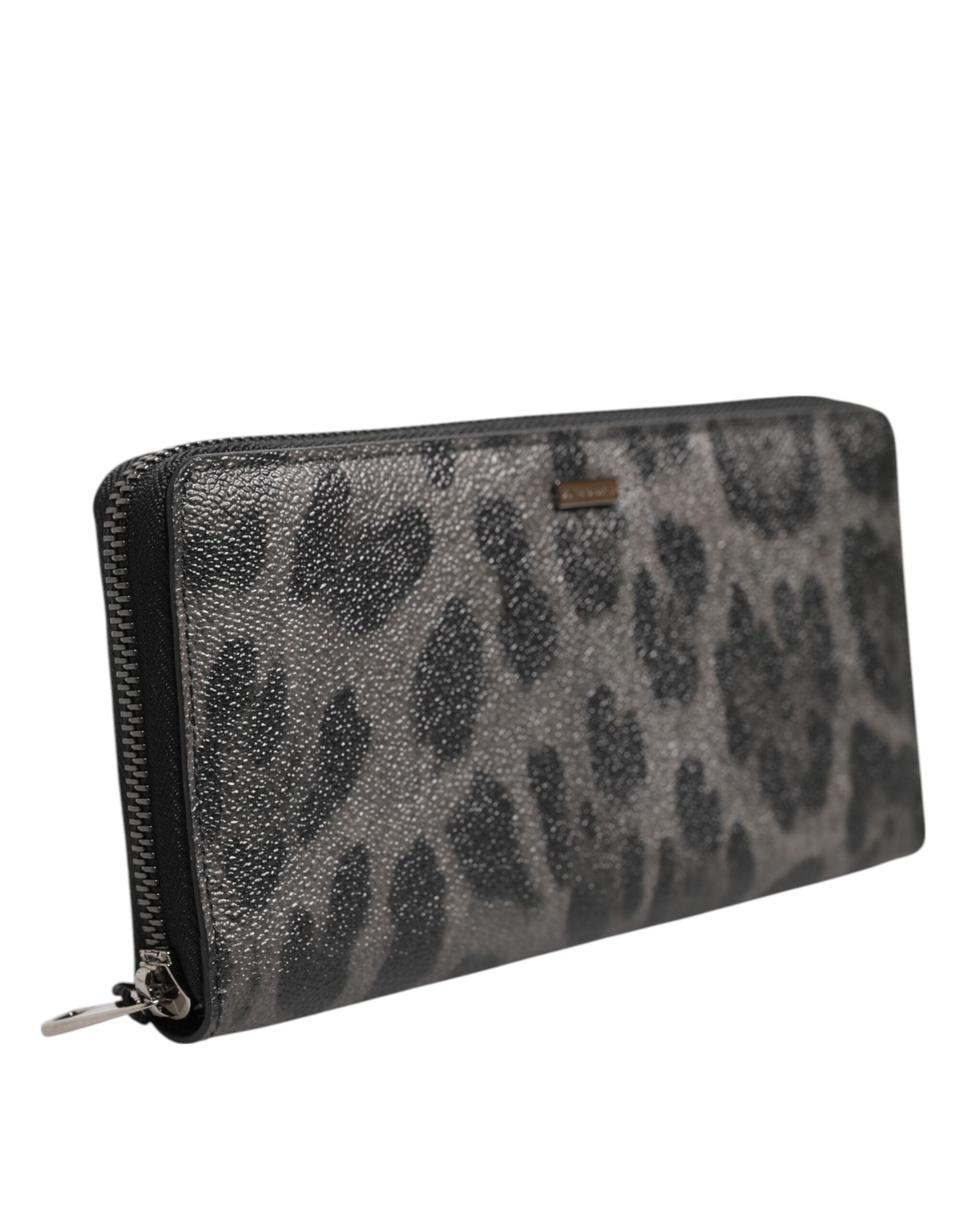 Dolce & Gabbana Dolce & Gabbana Black Gray Leopard Leather Zip Around Continental Men's Wallet