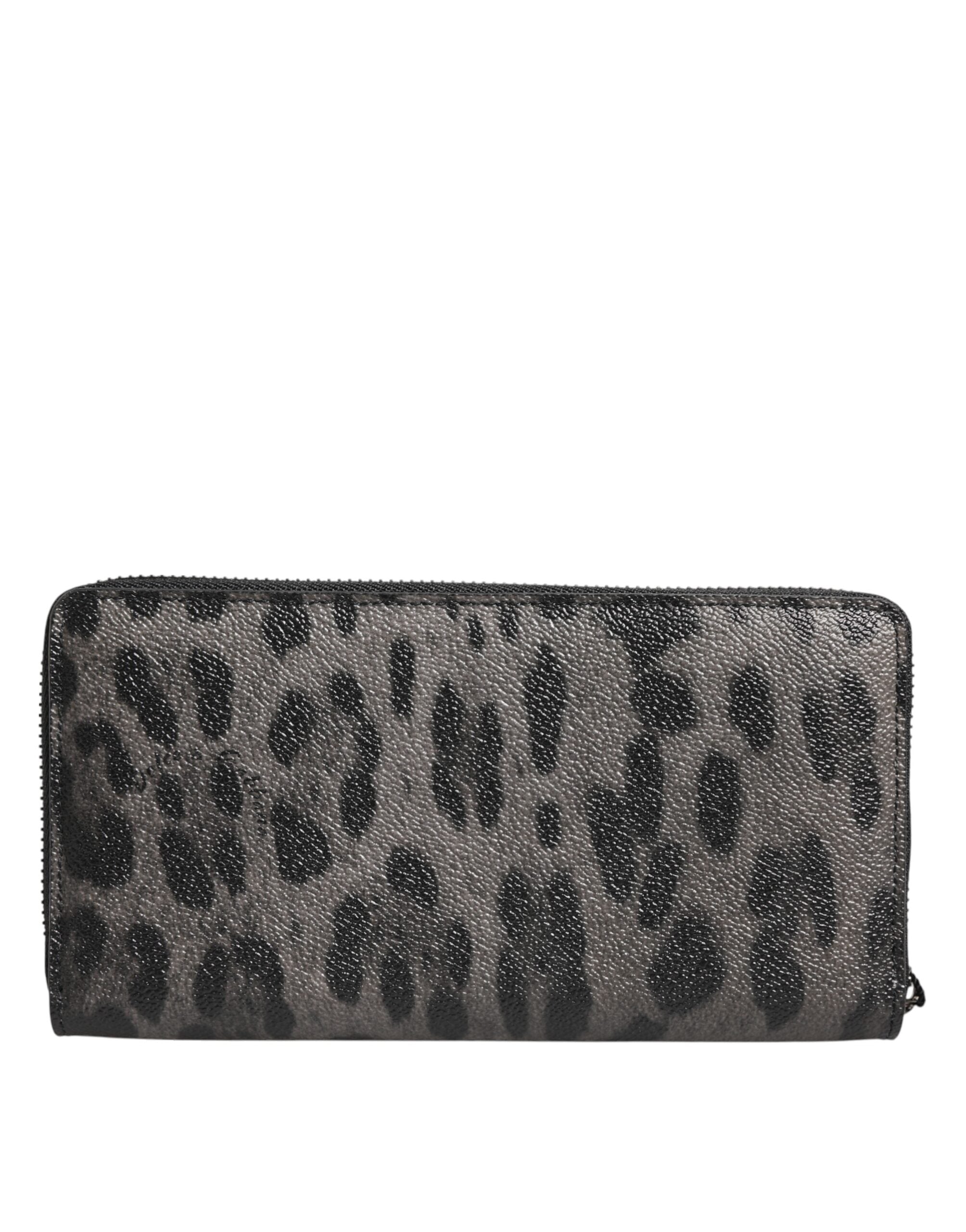 Dolce & Gabbana Dolce & Gabbana Black Gray Leopard Leather Zip Around Continental Men's Wallet