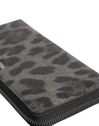 Dolce & Gabbana Dolce & Gabbana Black Gray Leopard Leather Zip Around Continental Men's Wallet