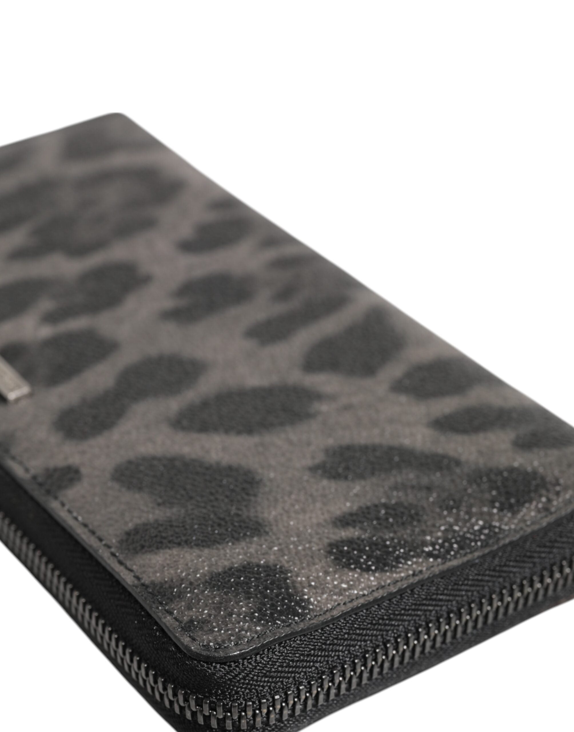 Dolce & Gabbana Dolce & Gabbana Black Gray Leopard Leather Zip Around Continental Men's Wallet