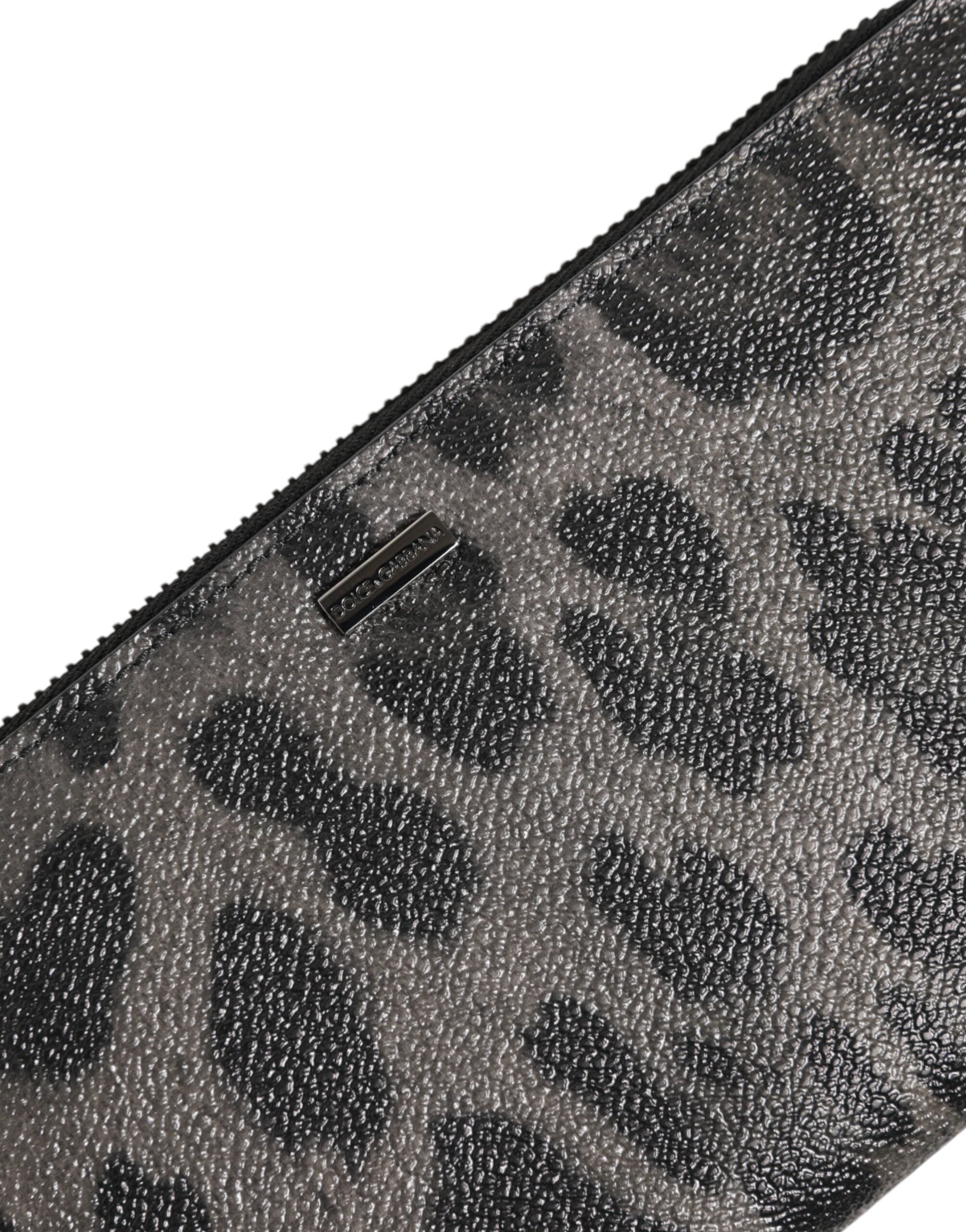 Dolce & Gabbana Dolce & Gabbana Black Gray Leopard Leather Zip Around Continental Men's Wallet
