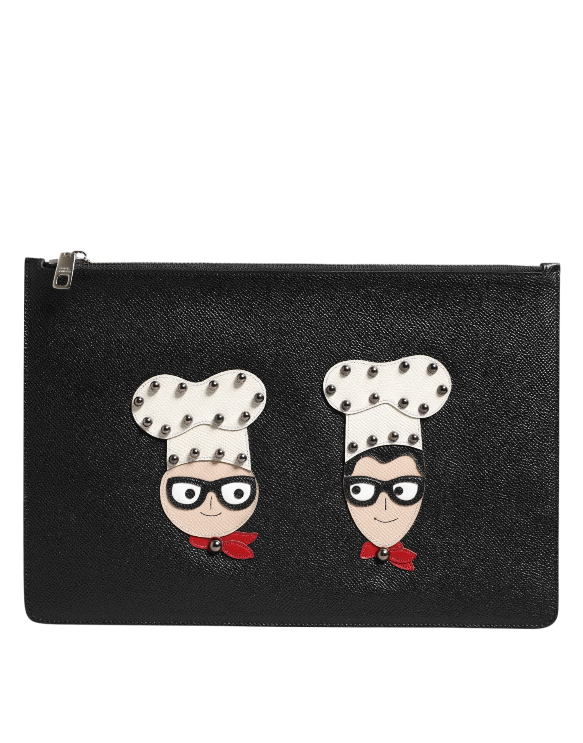 Dolce & Gabbana Dolce & Gabbana Black Leather #DGFAMILY Embellished Men Clutch Pouch Men's Bag