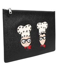 Dolce & Gabbana Dolce & Gabbana Black Leather #DGFAMILY Embellished Men Clutch Pouch Men's Bag