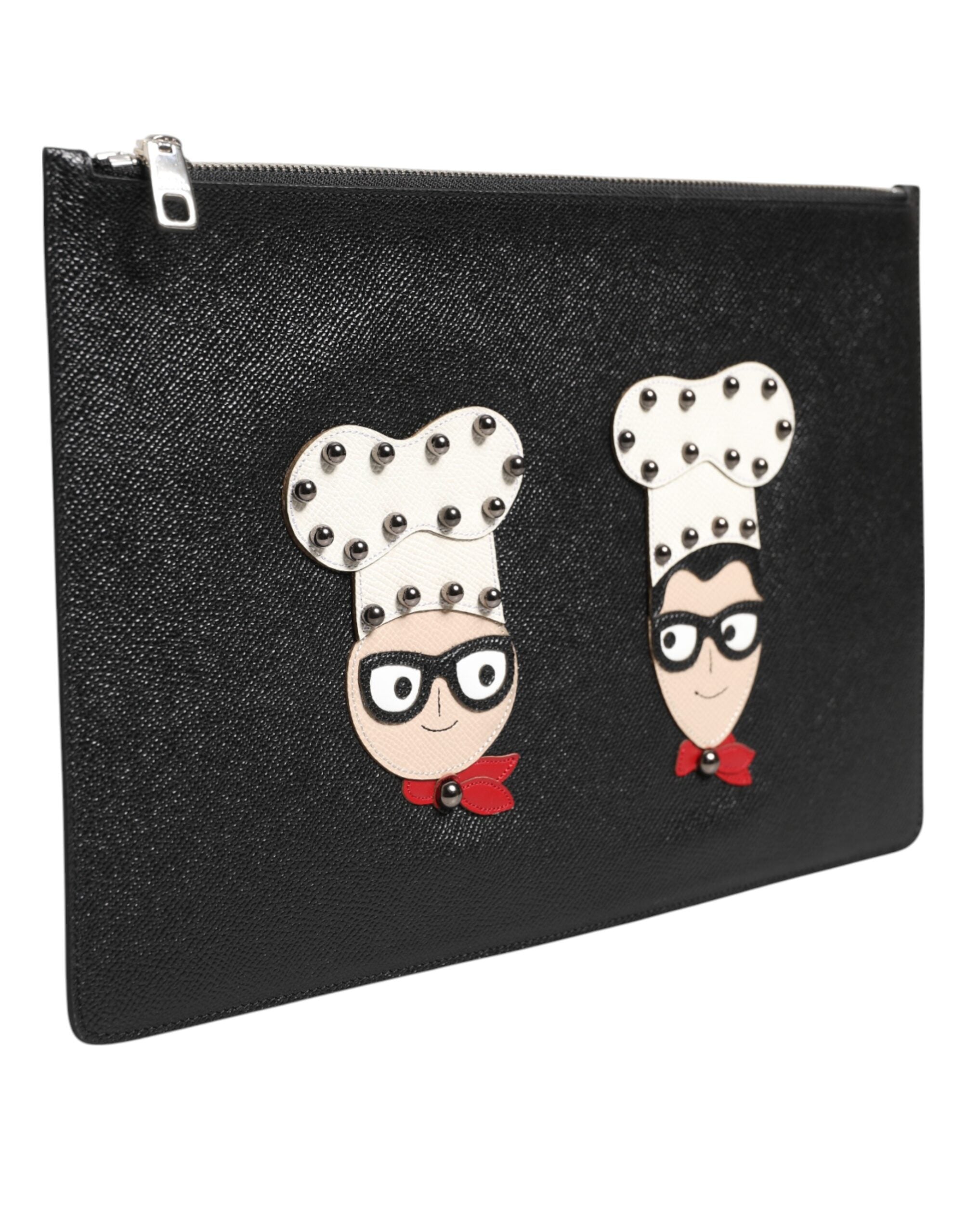 Dolce & Gabbana Dolce & Gabbana Black Leather #DGFAMILY Embellished Men Clutch Pouch Men's Bag