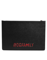 Dolce & Gabbana Dolce & Gabbana Black Leather #DGFAMILY Embellished Men Clutch Pouch Men's Bag