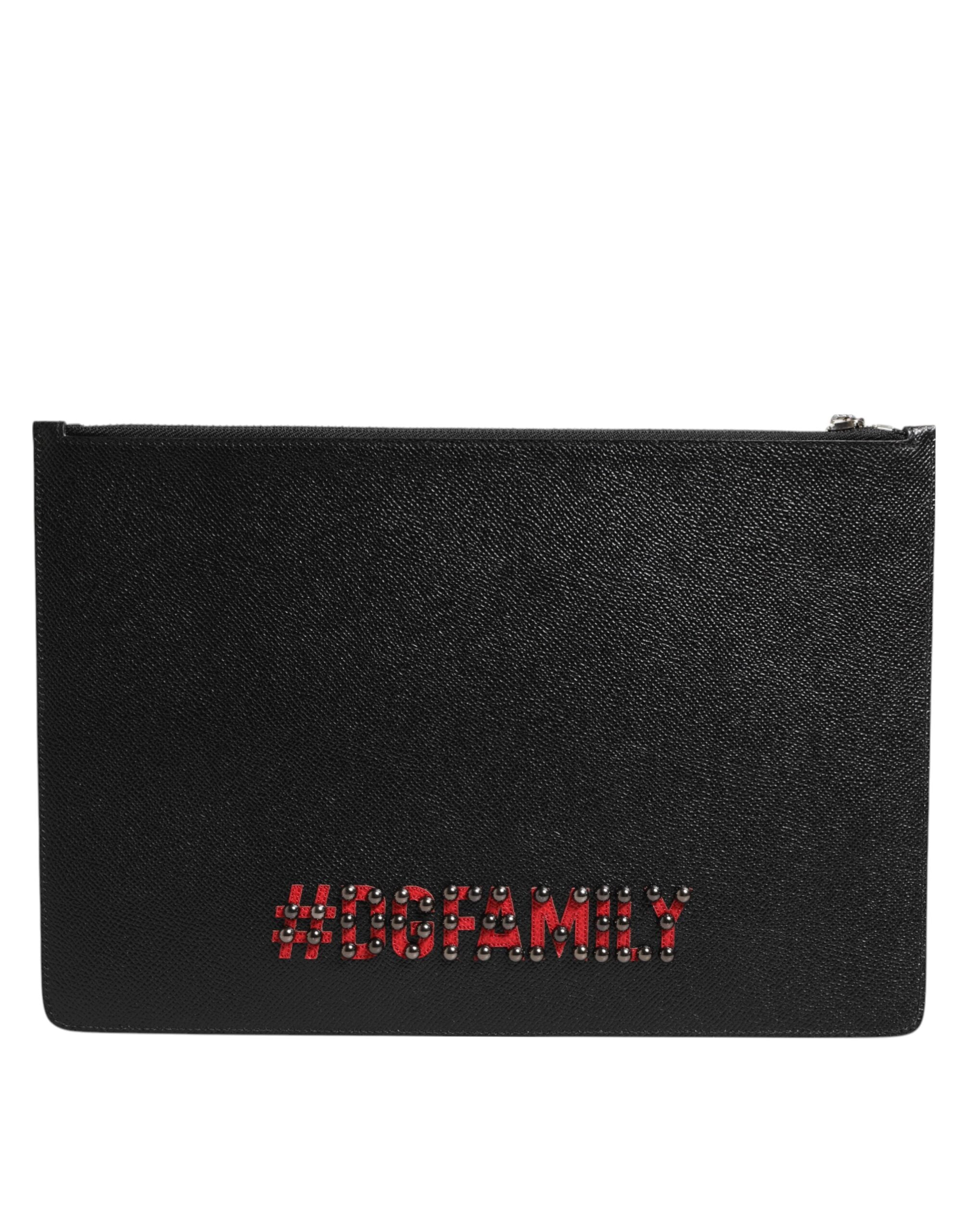 Dolce & Gabbana Dolce & Gabbana Black Leather #DGFAMILY Embellished Men Clutch Pouch Men's Bag