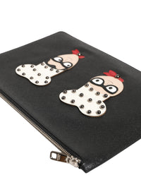 Dolce & Gabbana Dolce & Gabbana Black Leather #DGFAMILY Embellished Men Clutch Pouch Men's Bag