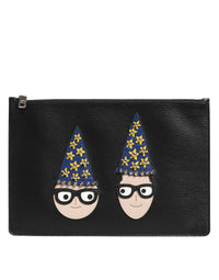 Dolce & Gabbana Dolce & Gabbana Black Leather #DGFAMILY Embellished Men Clutch Pouch Men's Bag