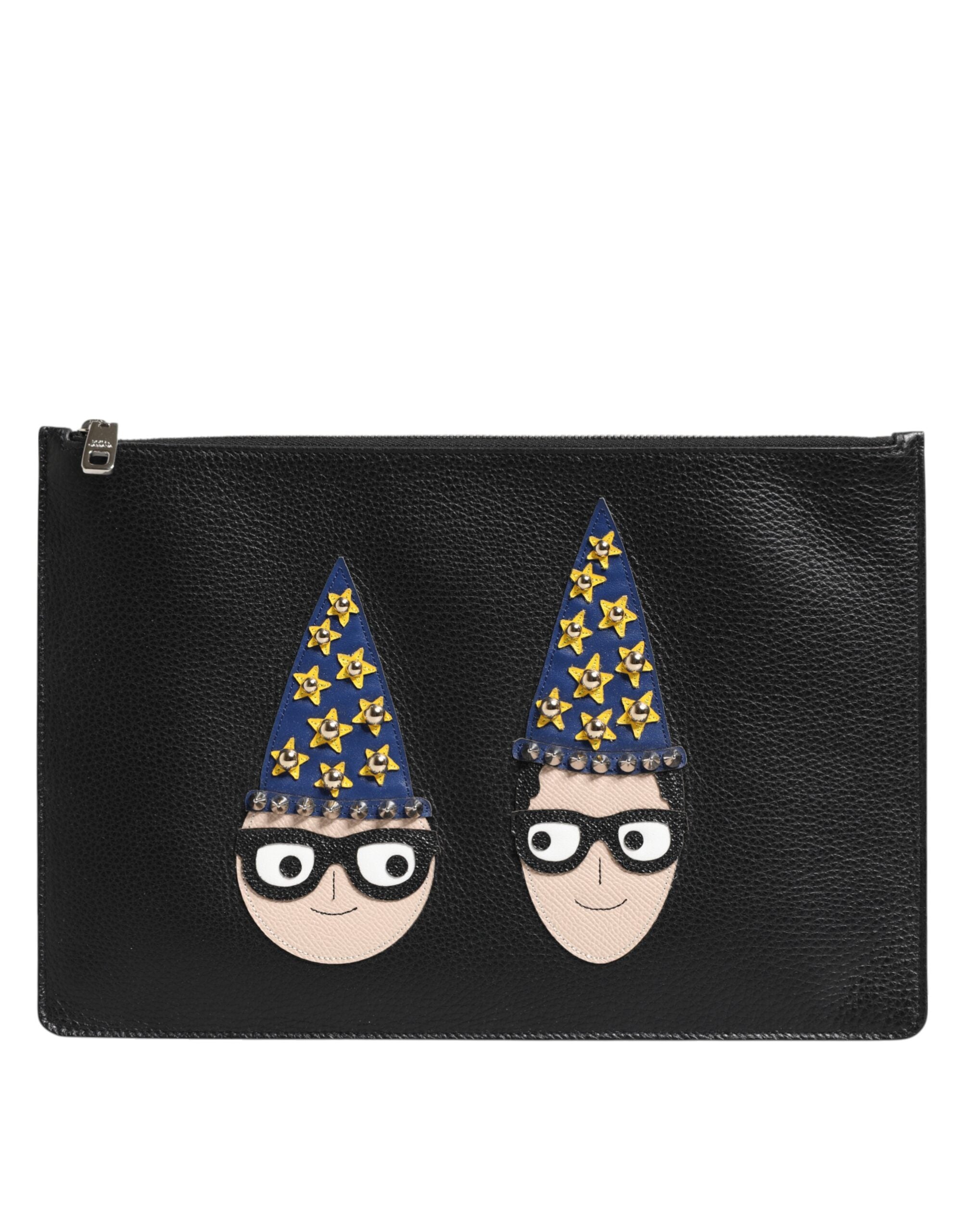 Dolce & Gabbana Dolce & Gabbana Black Leather #DGFAMILY Embellished Men Clutch Pouch Men's Bag