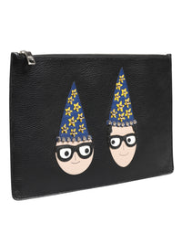 Dolce & Gabbana Dolce & Gabbana Black Leather #DGFAMILY Embellished Men Clutch Pouch Men's Bag