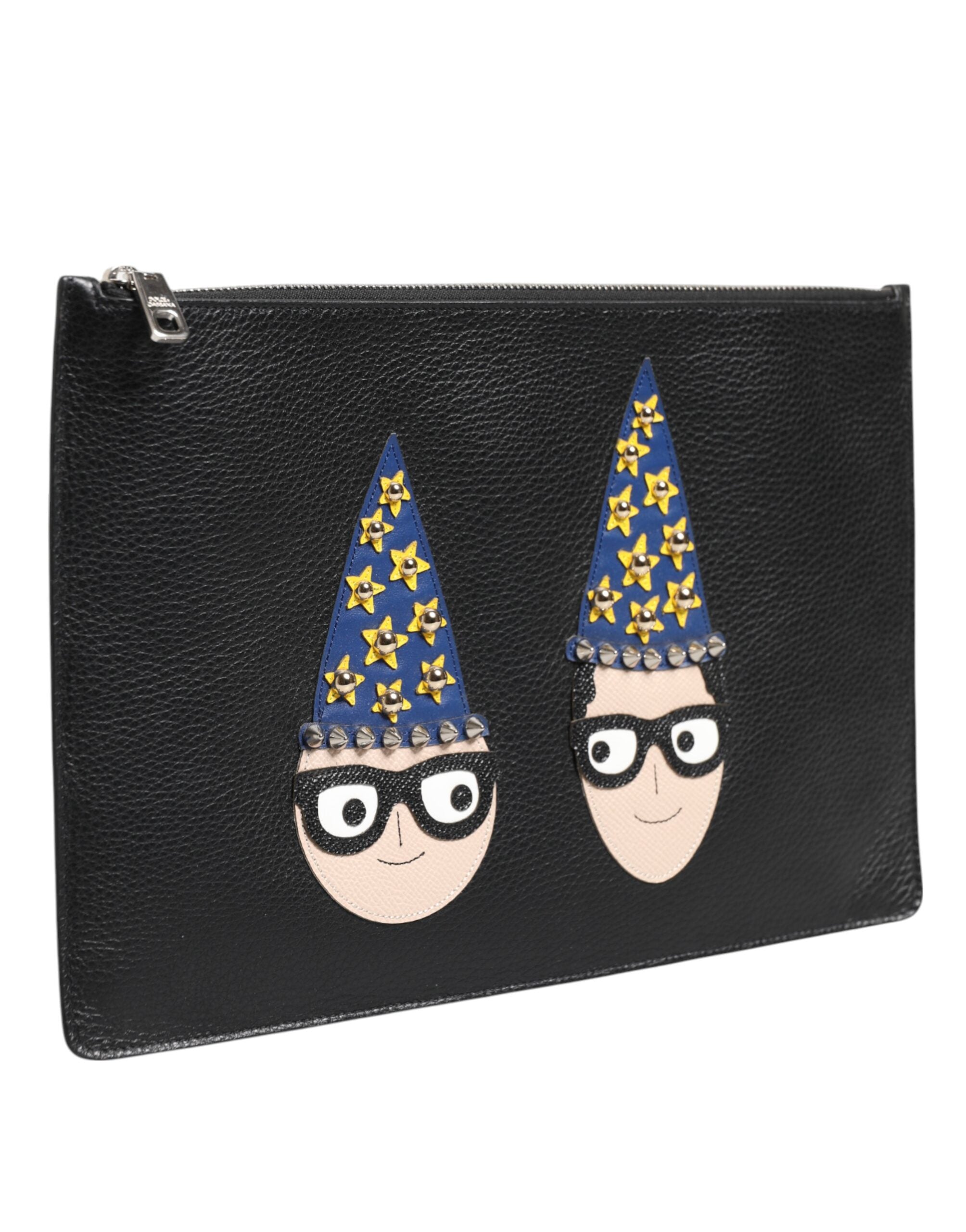 Dolce & Gabbana Dolce & Gabbana Black Leather #DGFAMILY Embellished Men Clutch Pouch Men's Bag