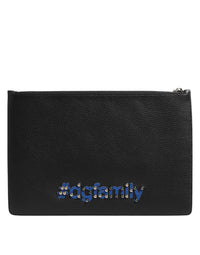 Dolce & Gabbana Dolce & Gabbana Black Leather #DGFAMILY Embellished Men Clutch Pouch Men's Bag