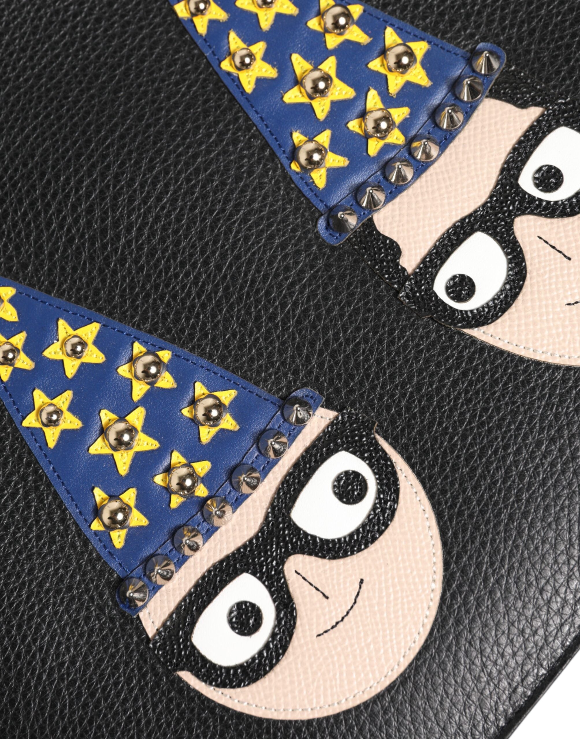 Dolce & Gabbana Dolce & Gabbana Black Leather #DGFAMILY Embellished Men Clutch Pouch Men's Bag