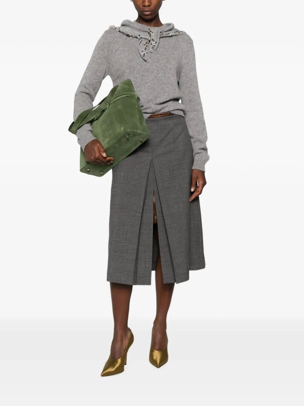 Prada Women Wool Skirt With Nylon Waistband
