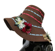 Dolce  Gabbana Brown Knitted Straw Floral Hat