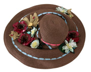Dolce  Gabbana Brown Knitted Straw Floral Hat