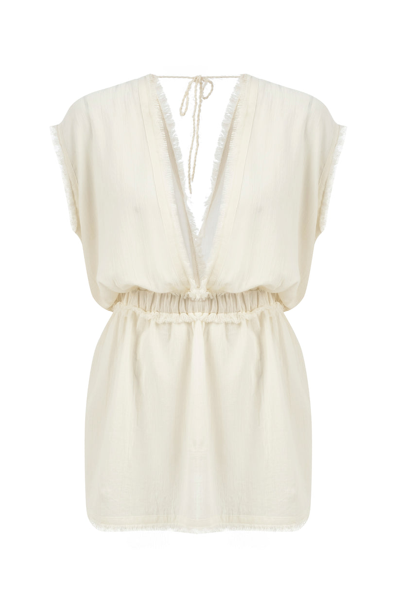 Daphne Ecru Cotton Dress