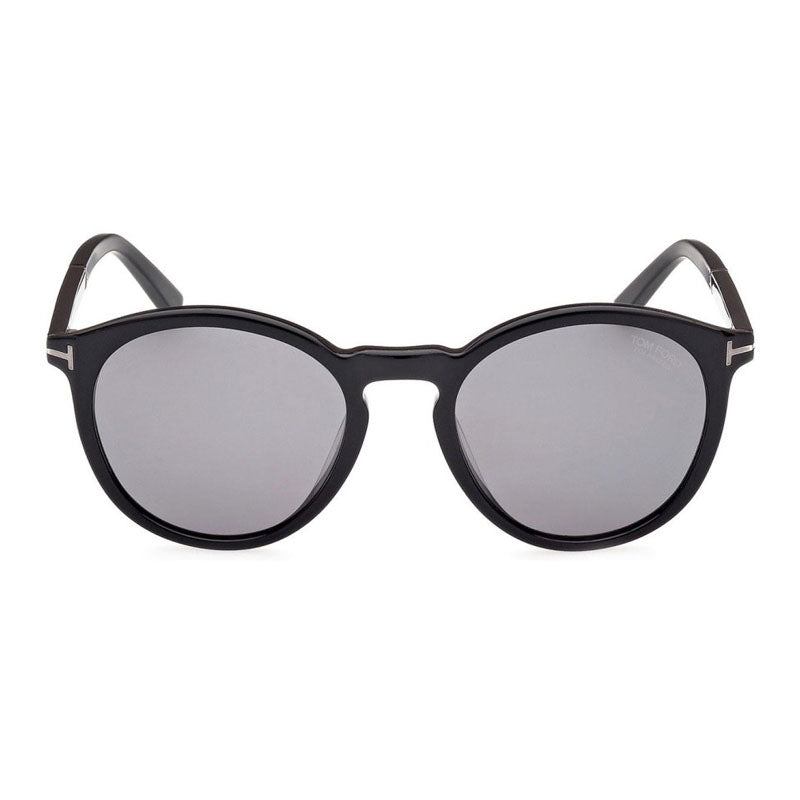 Tom Ford Sunglasses Round Full Rim, Shiny Black Frame and Smoke Polarized Lens FT1021-N01D
