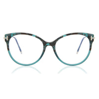 Tom Ford Tom Ford Eyeglasses Round Full Rim, Teal Havana Frame and Clear/Blue-light Block Lenses Lens FT5770-B056