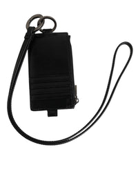 Dolce & Gabbana Dolce & Gabbana Black Leather Logo Embossed Lanyard Card Holder Men's Wallet