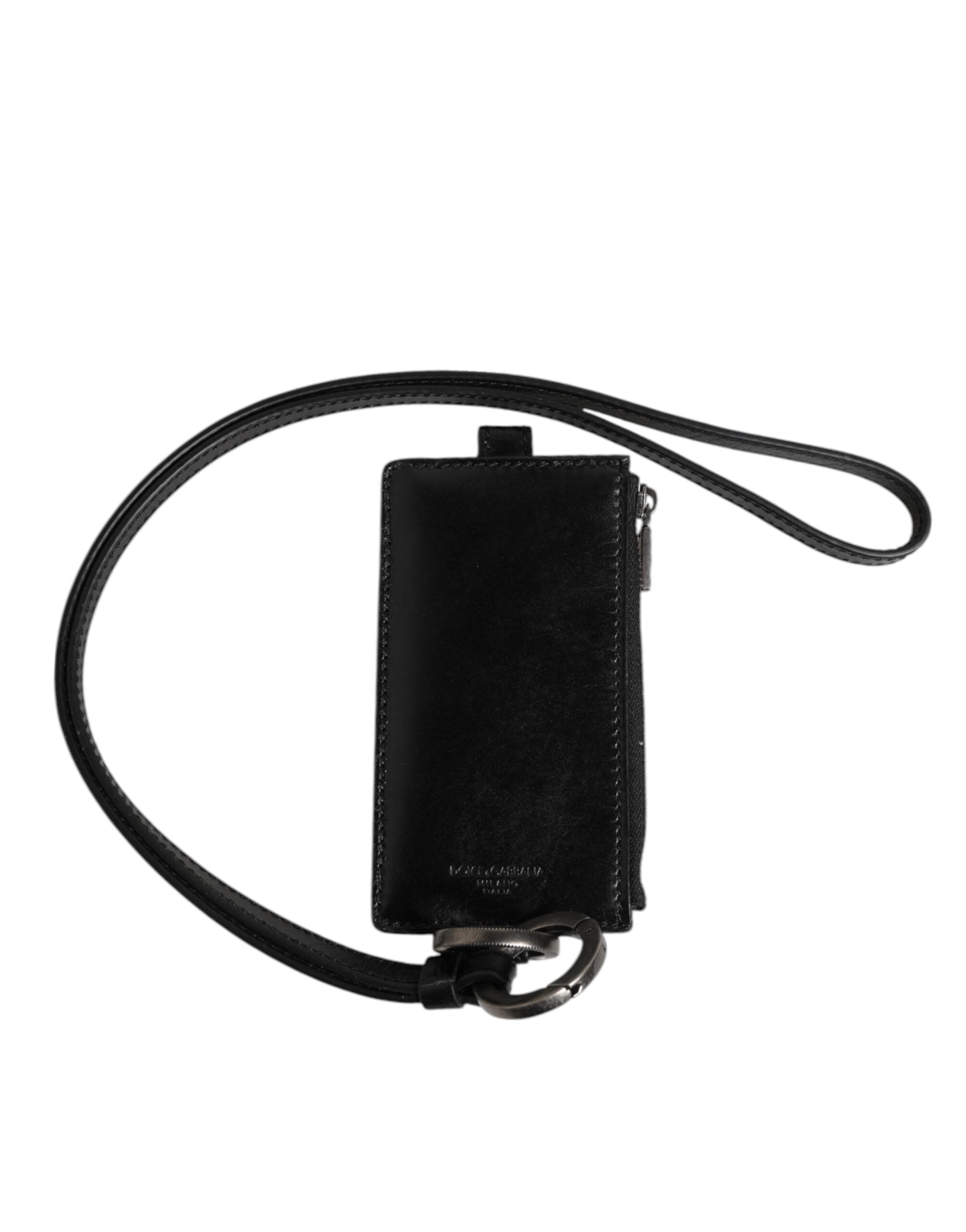 Dolce & Gabbana Dolce & Gabbana Black Leather Logo Embossed Lanyard Card Holder Men's Wallet