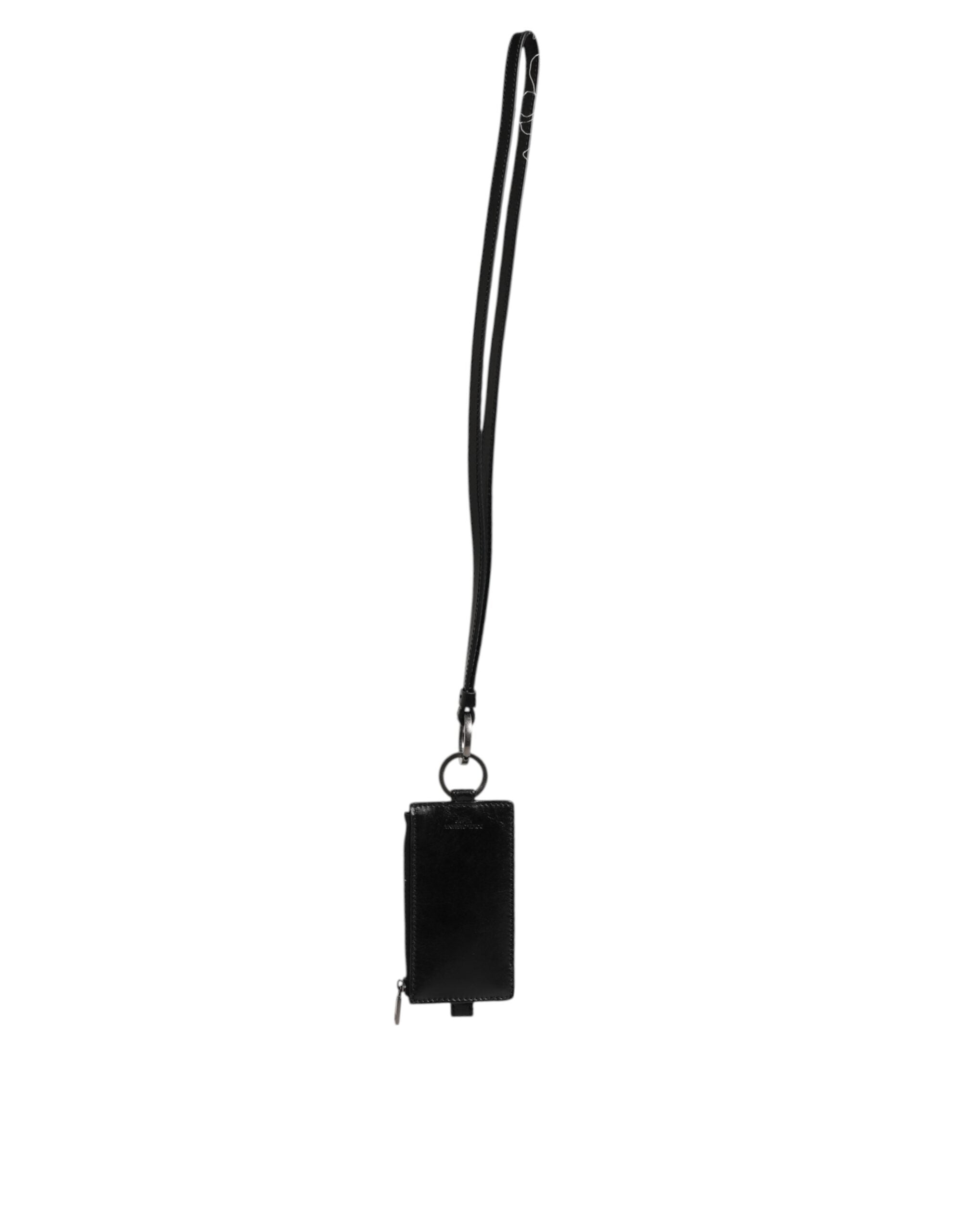 Dolce & Gabbana Dolce & Gabbana Black Leather Logo Embossed Lanyard Card Holder Men's Wallet